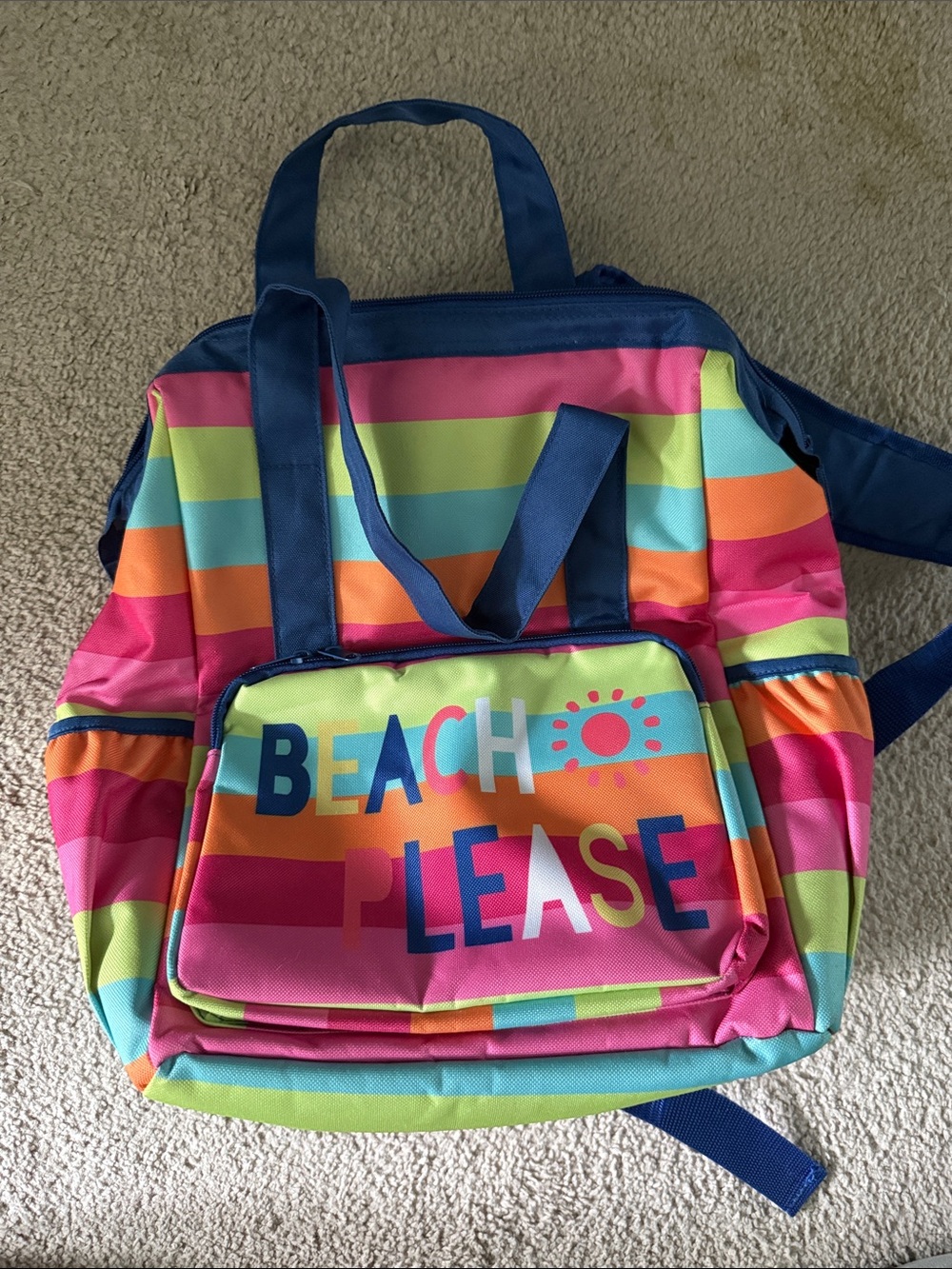 Beach Please Multicolor Striped Tote Backpack